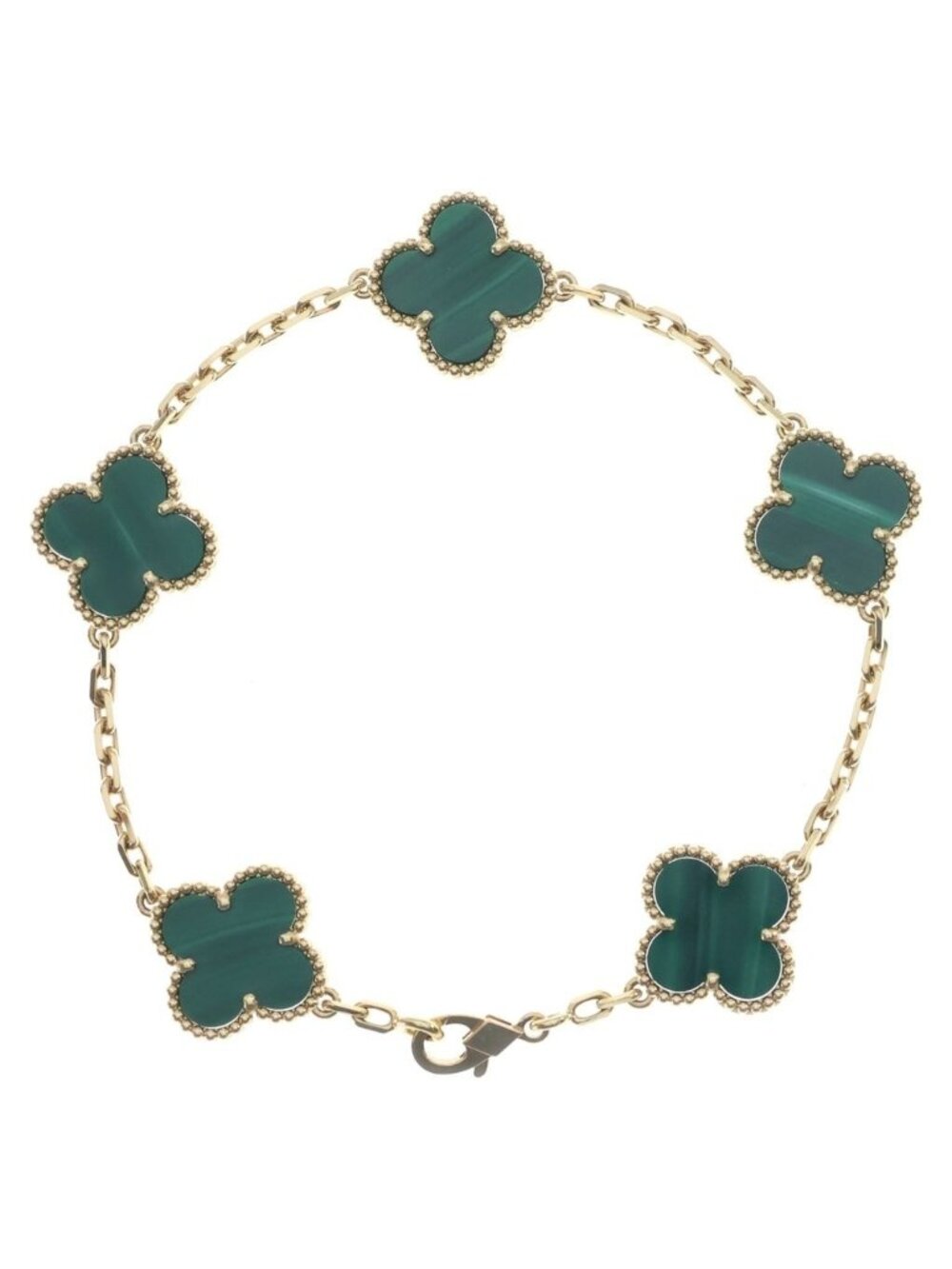 Van Cleef & Arpels Vintage Alhambra Motif Malachite Bracelet 18k Yellow Gold